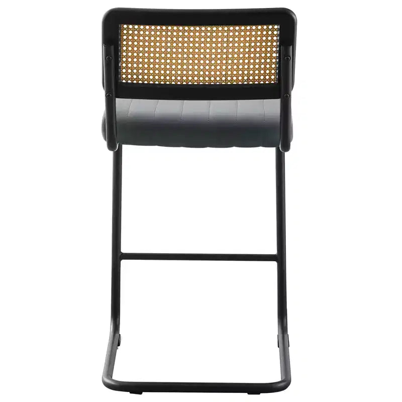 26 tabourets de bar hauteur comptoir – en rotin, velours avec dossier en cannage et structure en métal, tabourets de cuisine modernes du milieu du siècle pour îlot de cuisine