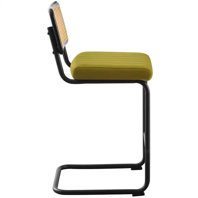 26 tabourets de bar hauteur comptoir – en rotin, velours avec dossier en cannage et structure en métal, tabourets de cuisine modernes du milieu du siècle pour îlot de cuisine