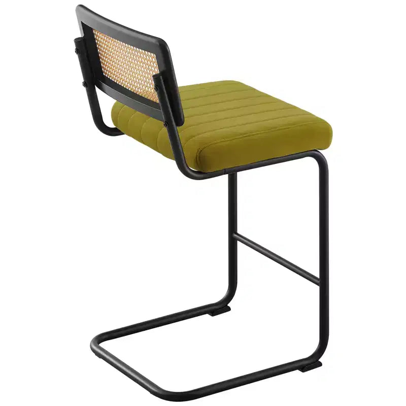 26 tabourets de bar hauteur comptoir – en rotin, velours avec dossier en cannage et structure en métal, tabourets de cuisine modernes du milieu du siècle pour îlot de cuisine