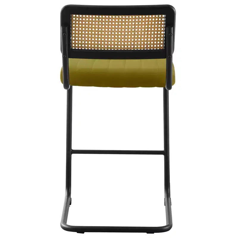 26 tabourets de bar hauteur comptoir – en rotin, velours avec dossier en cannage et structure en métal, tabourets de cuisine modernes du milieu du siècle pour îlot de cuisine