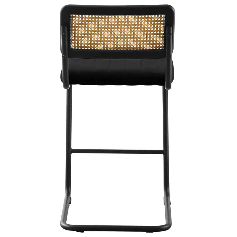 26 tabourets de bar hauteur comptoir – en rotin, velours avec dossier en cannage et structure en métal, tabourets de cuisine modernes du milieu du siècle pour îlot de cuisine