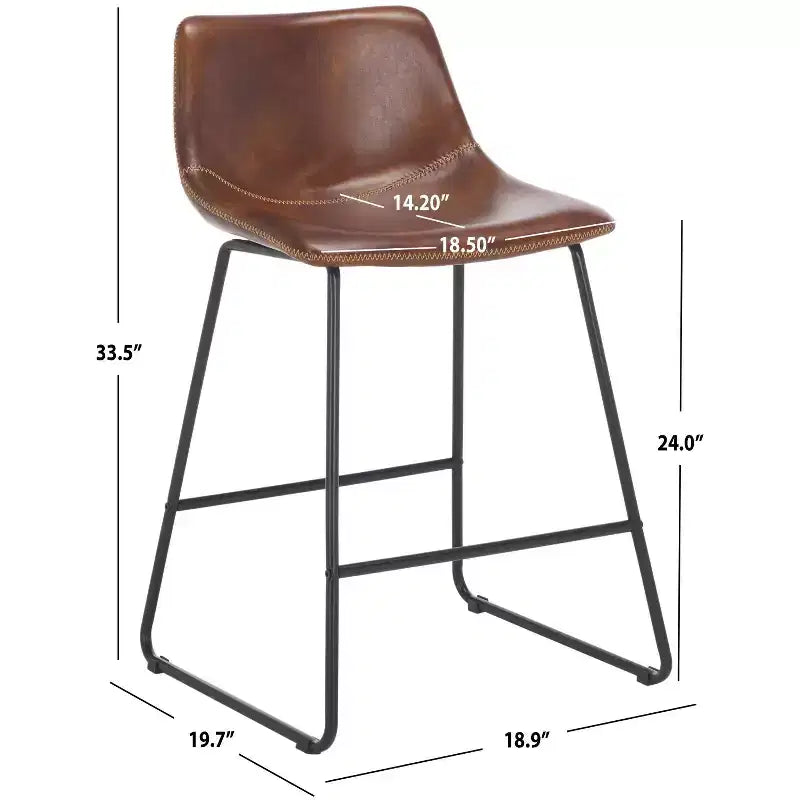 Tabouret de comptoir - Fer tapissé de cuir, sans accoudoirs, dossier rembourré, capacité de 125 kg