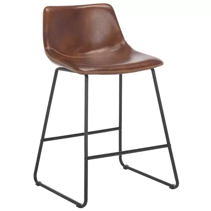 Tabouret de comptoir - Fer tapissé de cuir, sans accoudoirs, dossier rembourré, capacité de 125 kg