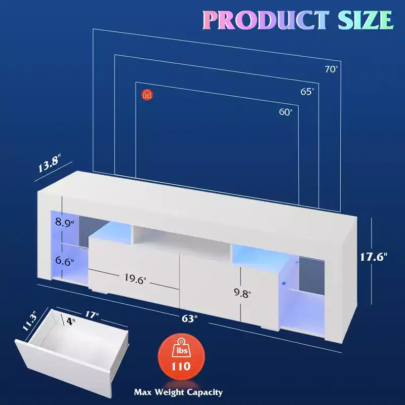Meuble TV de 160 cm pour téléviseurs de 55/60/65/70 pouces, meuble de divertissement moderne avec étagères ouvertes, console TV en bois avec 2 tiroirs de rangement, noir