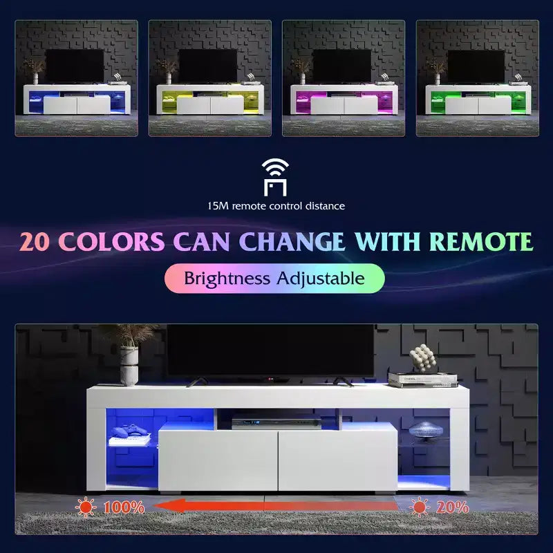 Meuble TV de 160 cm pour téléviseurs de 55/60/65/70 pouces, meuble de divertissement moderne avec étagères ouvertes, console TV en bois avec 2 tiroirs de rangement, noir