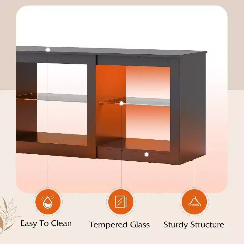 Meuble TV avec lumières LED pour téléviseurs jusqu'à 65 pouces, centre de divertissement avec étagères en verre, console TV moderne pour salon, blanc