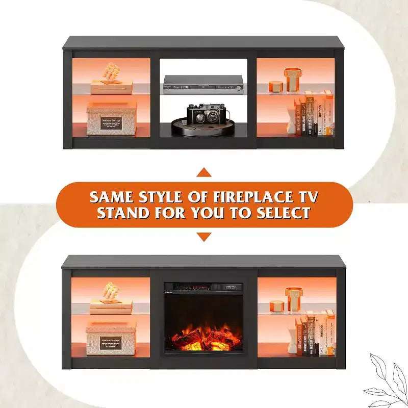 Meuble TV avec lumières LED pour téléviseurs jusqu'à 65 pouces, centre de divertissement avec étagères en verre, console TV moderne pour salon, blanc