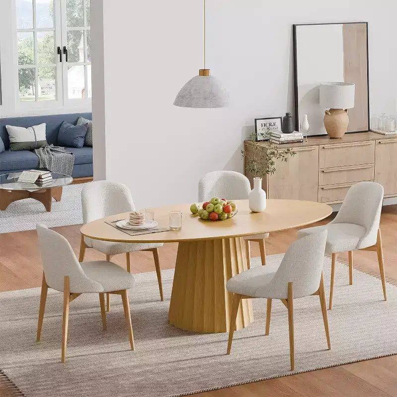 Table à manger ovale en bois massif 67x33.5 avec piètement conique élégant pour 6 personnes