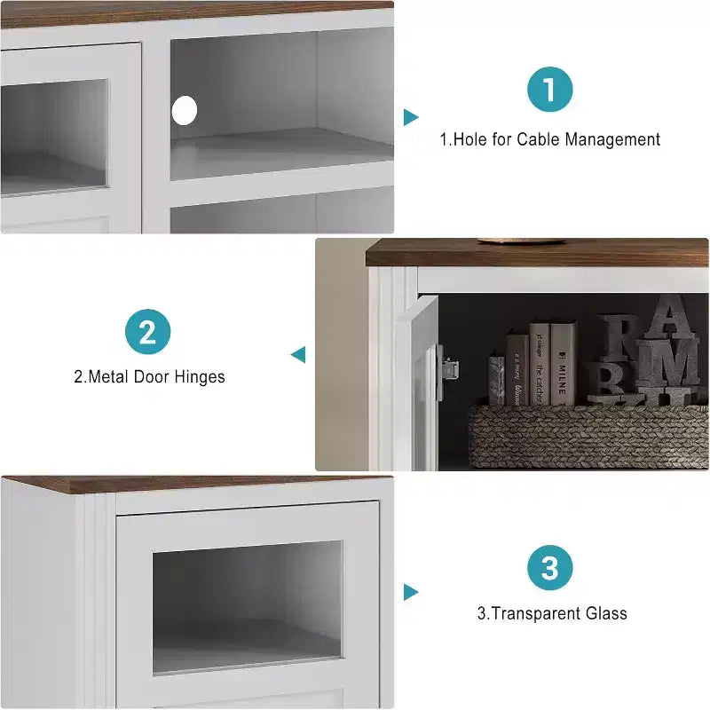 Meuble TV de ferme avec lumières LED, centre de divertissement élégant pour téléviseurs de 65 pouces, avec armoires de rangement et étagères ouvertes