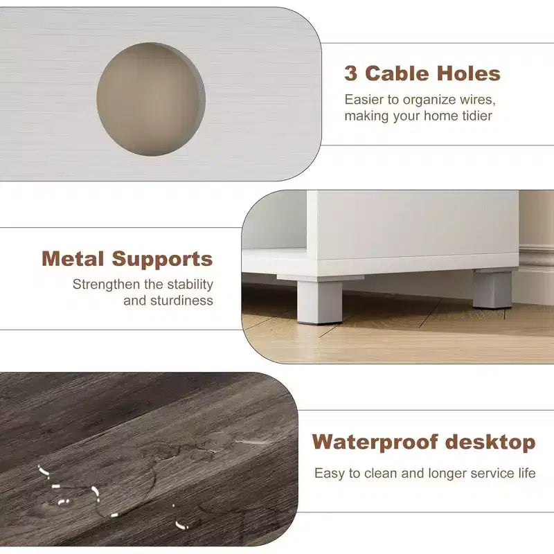 Meuble TV moderne pour téléviseur 70 pouces, console multimédia noire avec portes en verre et étagères, meuble de rangement pour salon