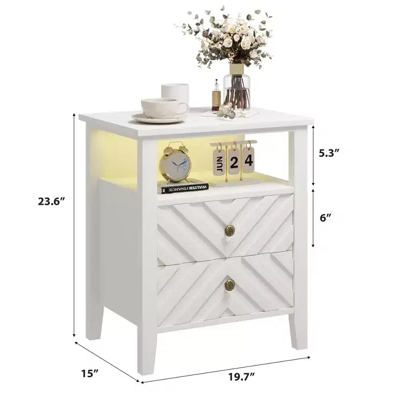 Table de chevet LED élégante avec 2 tiroirs de rangement et lumières colorées télécommandées - Parfaite pour les chambres modernes
