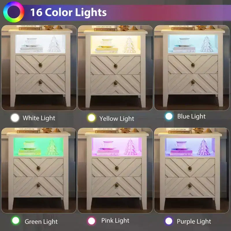 Table de chevet LED élégante avec 2 tiroirs de rangement et lumières colorées télécommandées - Parfaite pour les chambres modernes
