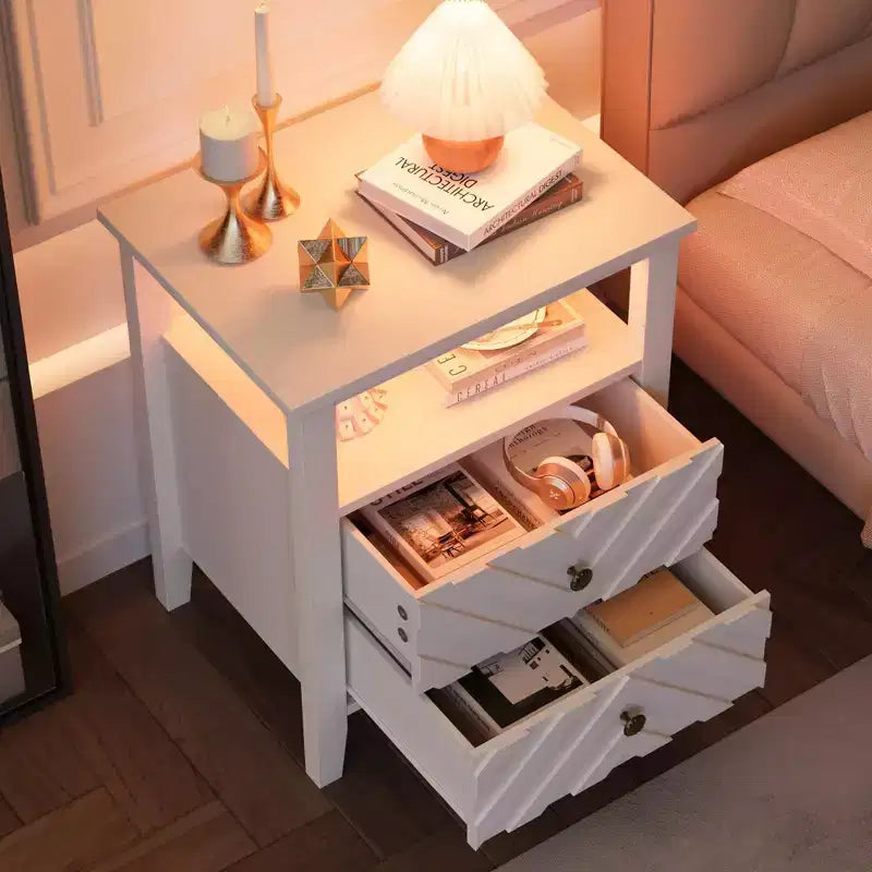 Table de chevet LED élégante avec 2 tiroirs de rangement et lumières colorées télécommandées - Parfaite pour les chambres modernes