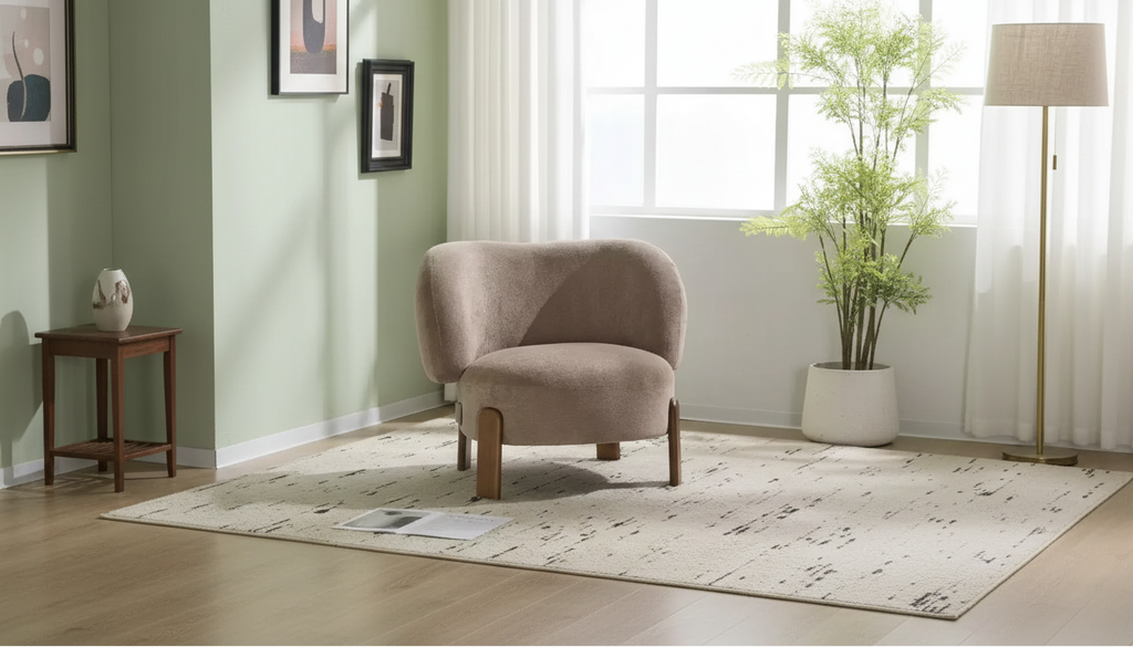 Fauteuil sans accoudoirs rembourré à dossier haut style Mid-Century Modern