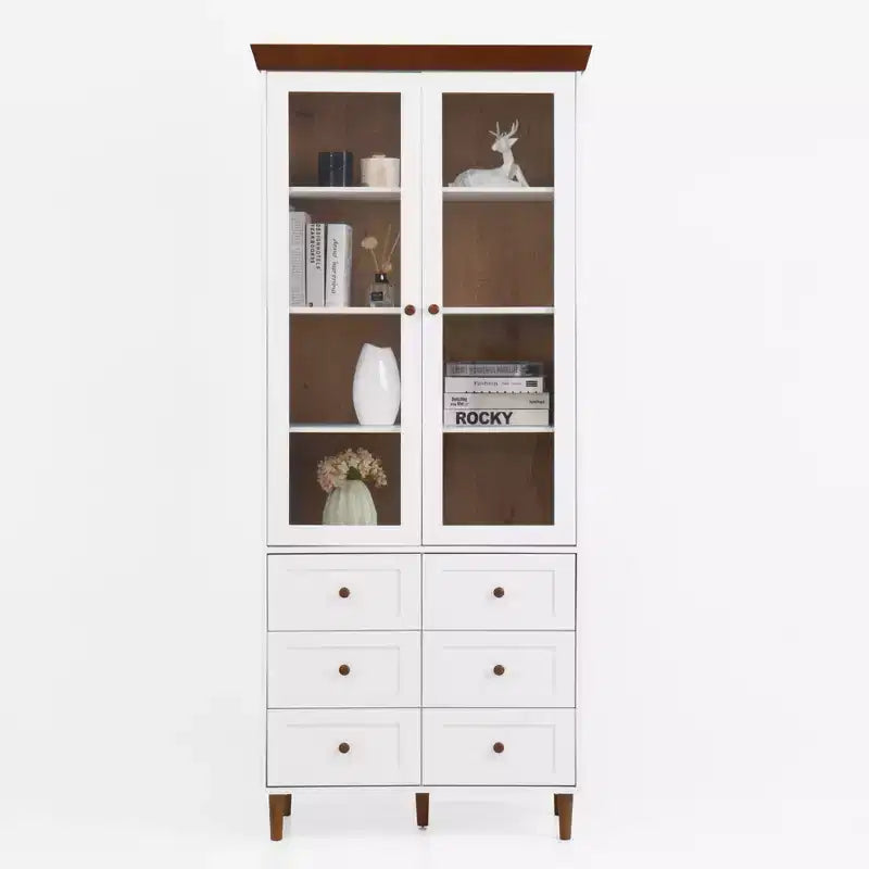 Armoire de rangement blanche en MDF avec portes vitrées Étagères réglables Buffet autoportant pour cuisine ou salon