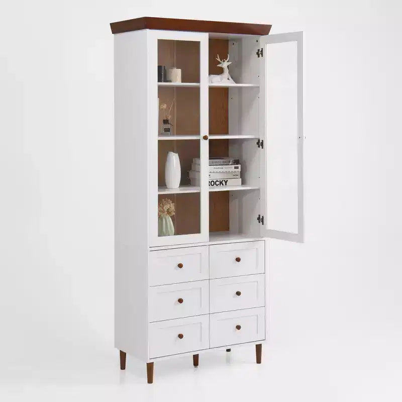 Armoire de rangement blanche en MDF avec portes vitrées Étagères réglables Buffet autoportant pour cuisine ou salon