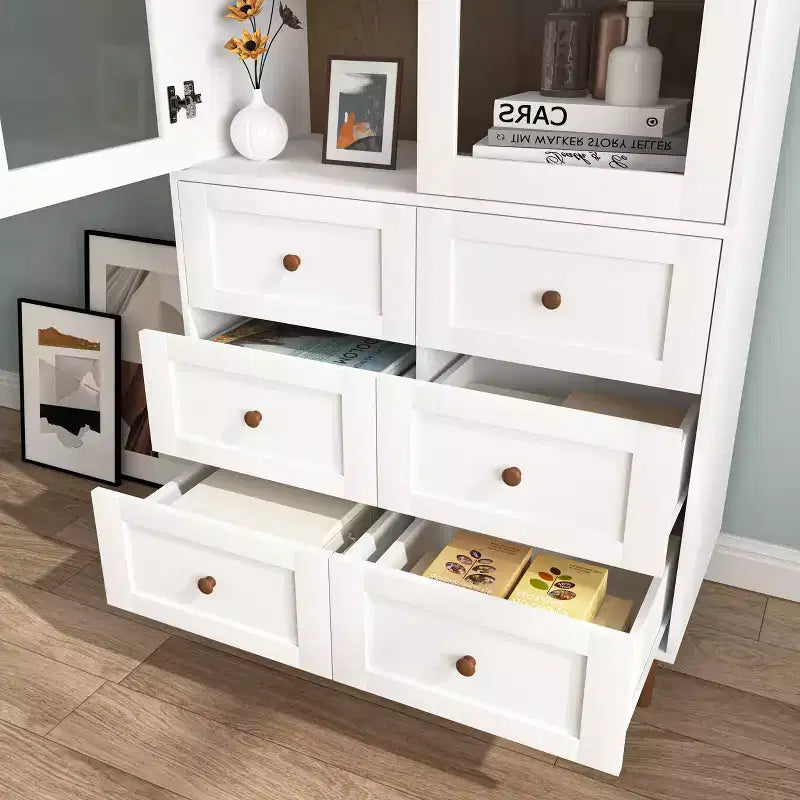 Armoire de rangement blanche en MDF avec portes vitrées Étagères réglables Buffet autoportant pour cuisine ou salon