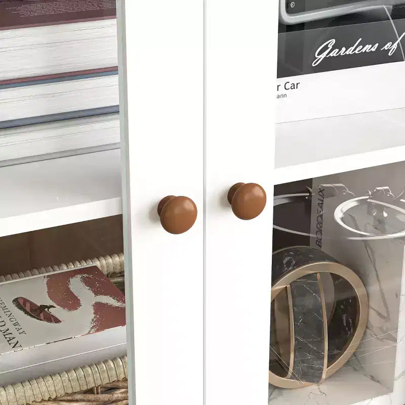 Armoire de rangement blanche en MDF avec portes vitrées Étagères réglables Buffet autoportant pour cuisine ou salon