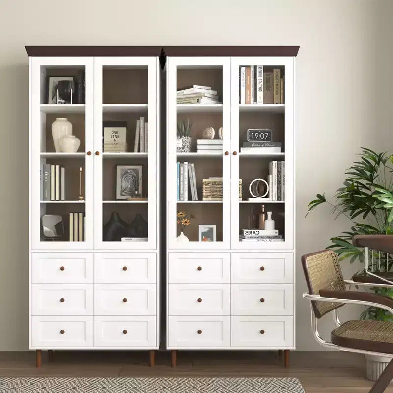 Armoire de rangement blanche en MDF avec portes vitrées Étagères réglables Buffet autoportant pour cuisine ou salon
