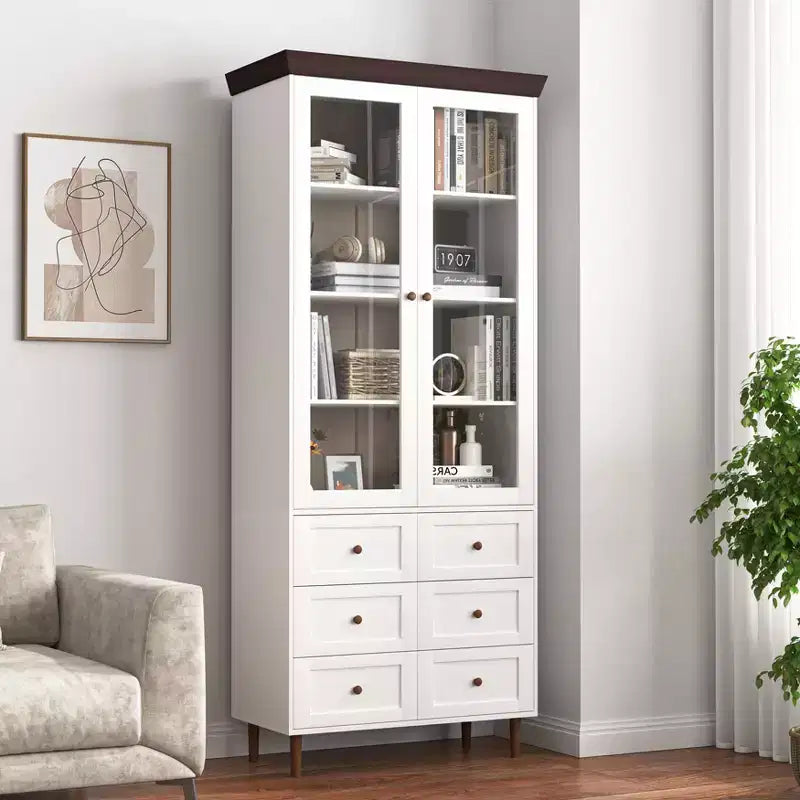 Armoire de rangement blanche en MDF avec portes vitrées Étagères réglables Buffet autoportant pour cuisine ou salon