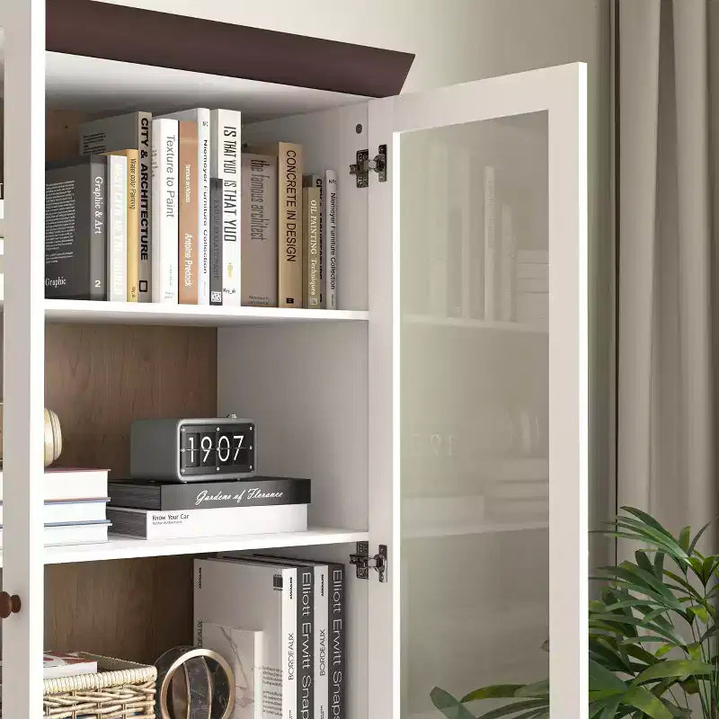 Armoire de rangement blanche en MDF avec portes vitrées Étagères réglables Buffet autoportant pour cuisine ou salon