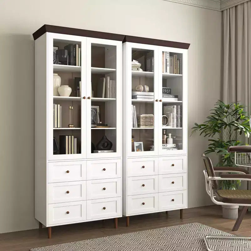 Armoire de rangement blanche en MDF avec portes vitrées Étagères réglables Buffet autoportant pour cuisine ou salon
