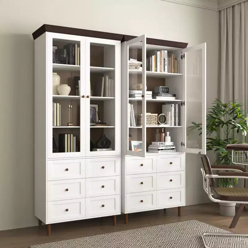 Armoire de rangement blanche en MDF avec portes vitrées Étagères réglables Buffet autoportant pour cuisine ou salon