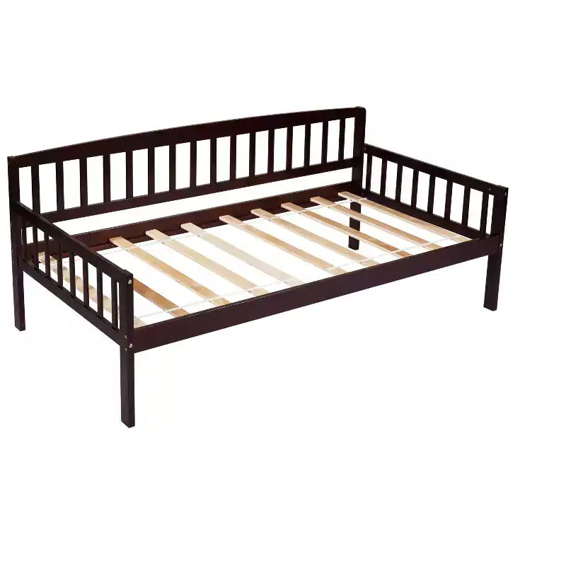 Lit de repos en bois de pin avec deux tiroirs de rangement, 10 lattes de soutien, marron