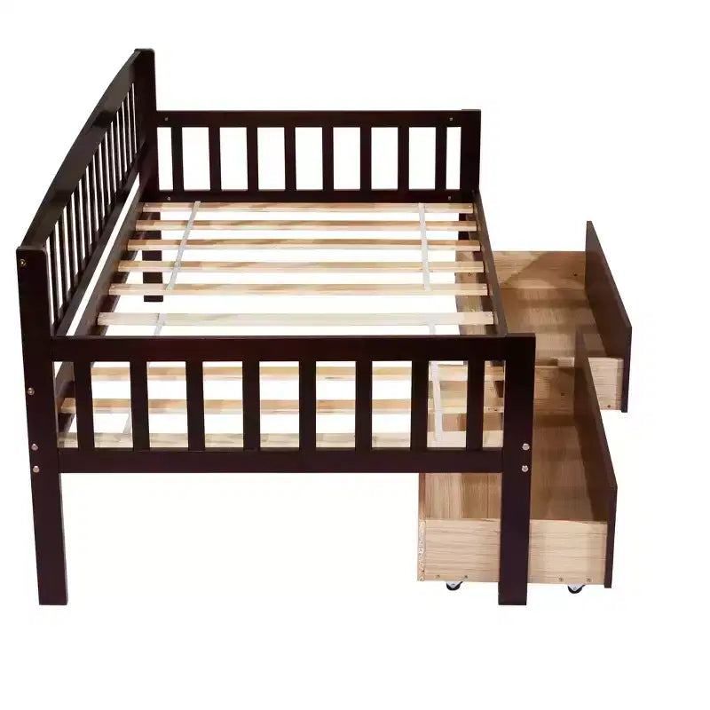 Lit de repos en bois de pin avec deux tiroirs de rangement, 10 lattes de soutien, marron