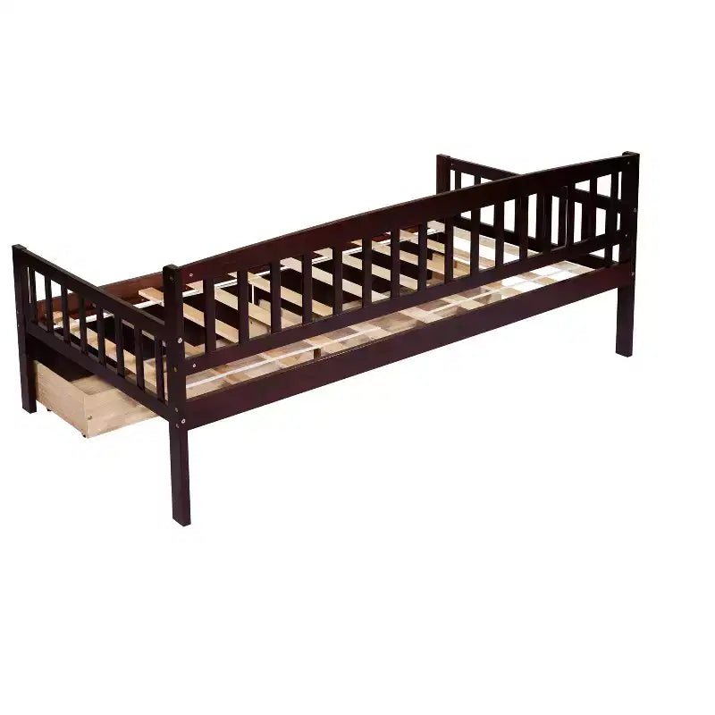 Lit de repos en bois de pin avec deux tiroirs de rangement, 10 lattes de soutien, marron