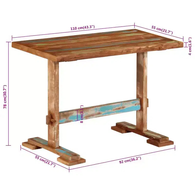 Table de salle à manger en bois recyclé massif multicolore moyen