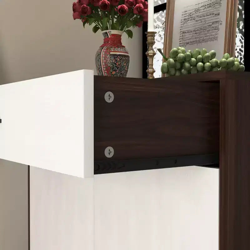 Meuble à chaussures, étagère à 4 niveaux avec 1 tiroir, rangement autoportant en bois avec 2 portes blanches et étagères réglables pour entrée/couloir