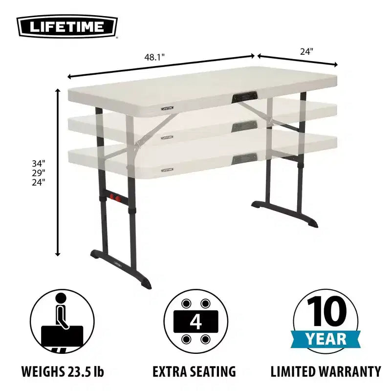 Table de 4 pi de qualité commerciale à hauteur réglable, blanche (80387)