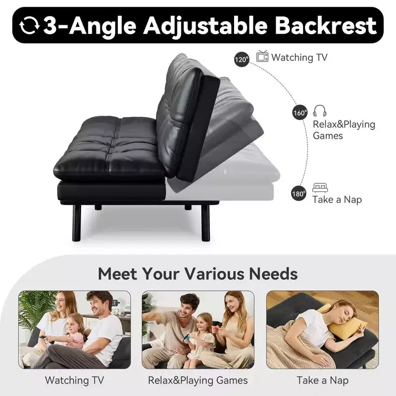 Canapé-lit futon convertible 71", futon moderne en lin avec coussin détachable, dossier et accoudoirs réglables