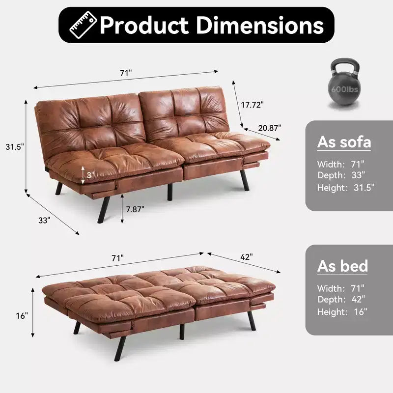 Canapé-lit futon convertible 71", futon moderne en lin avec coussin détachable, dossier et accoudoirs réglables