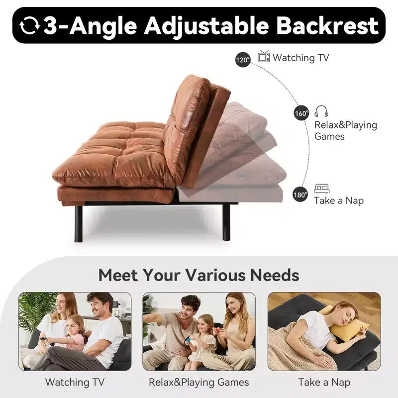Canapé-lit futon convertible 71", futon moderne en lin avec coussin détachable, dossier et accoudoirs réglables