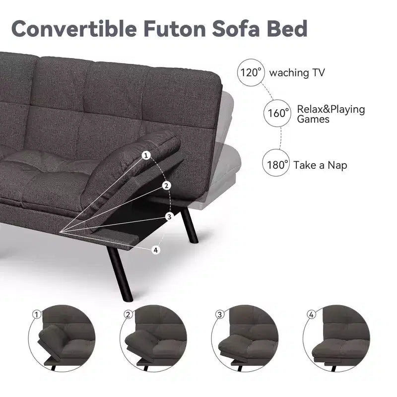 Canapé-lit futon convertible 71", futon moderne en lin avec coussin détachable, dossier et accoudoirs réglables