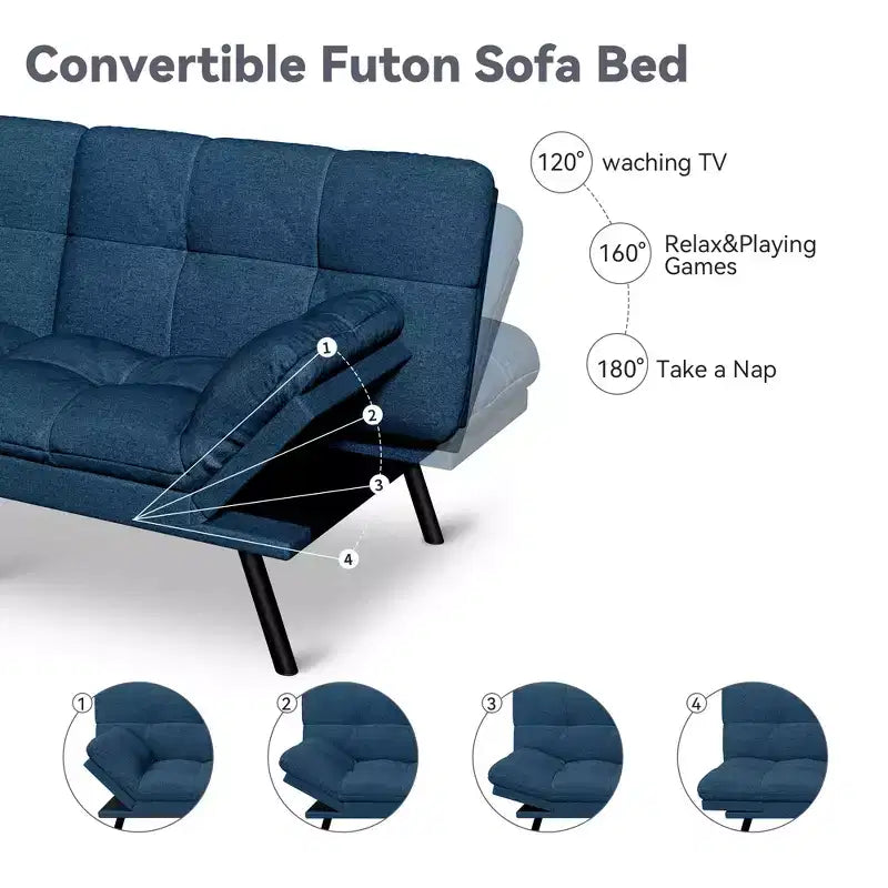 Canapé-lit futon convertible 71", futon moderne en lin avec coussin détachable, dossier et accoudoirs réglables