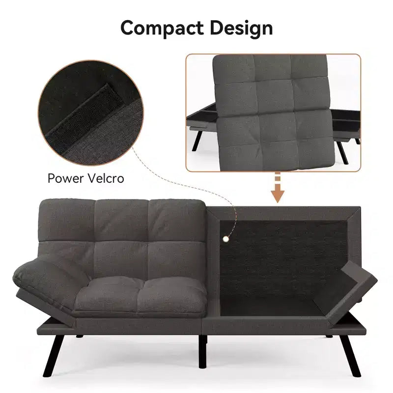 Canapé-lit futon convertible 71", futon moderne en lin avec coussin détachable, dossier et accoudoirs réglables