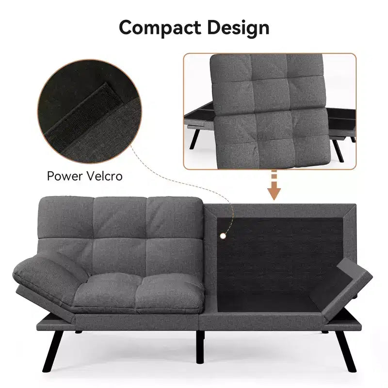 Canapé-lit futon convertible 71", futon moderne en lin avec coussin détachable, dossier et accoudoirs réglables