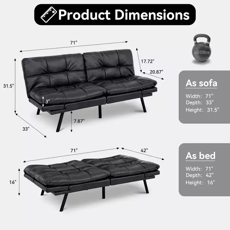 Canapé-lit futon convertible 71", futon moderne en lin avec coussin détachable, dossier et accoudoirs réglables