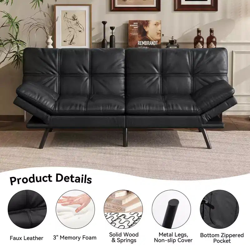 Canapé-lit futon convertible 71", futon moderne en lin avec coussin détachable, dossier et accoudoirs réglables