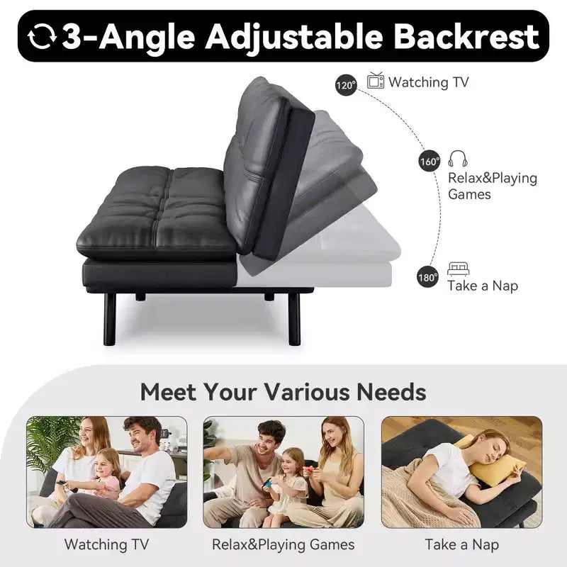 Canapé-lit futon convertible 71", futon moderne en lin avec coussin détachable, dossier et accoudoirs réglables