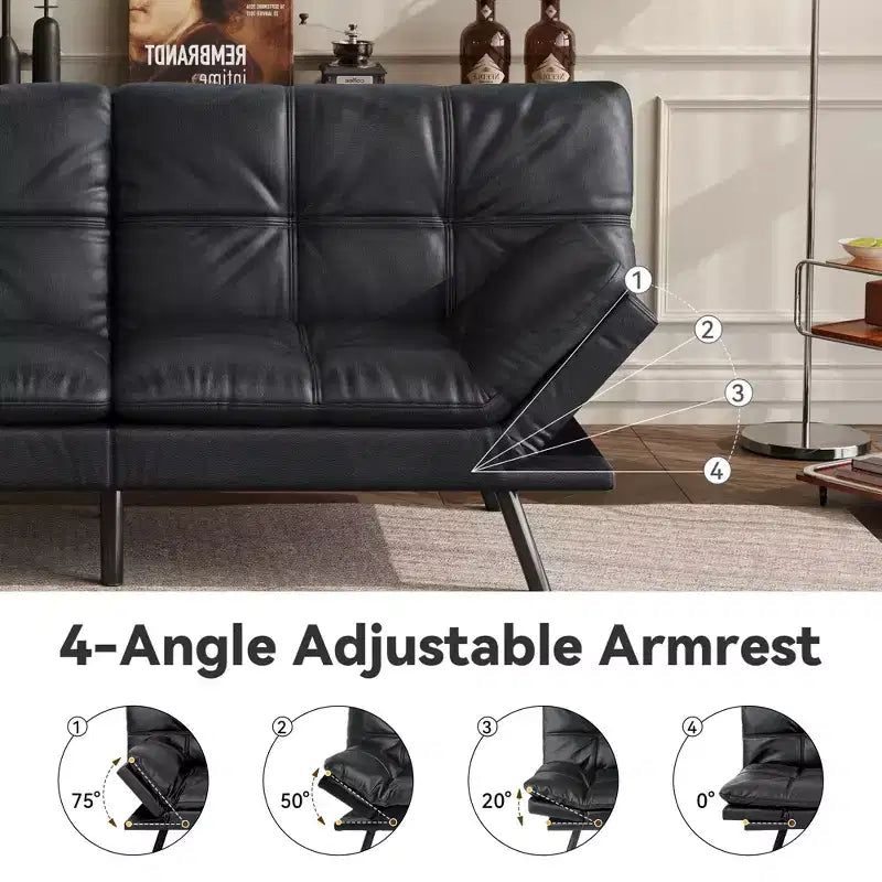 Canapé-lit futon convertible 71", futon moderne en lin avec coussin détachable, dossier et accoudoirs réglables