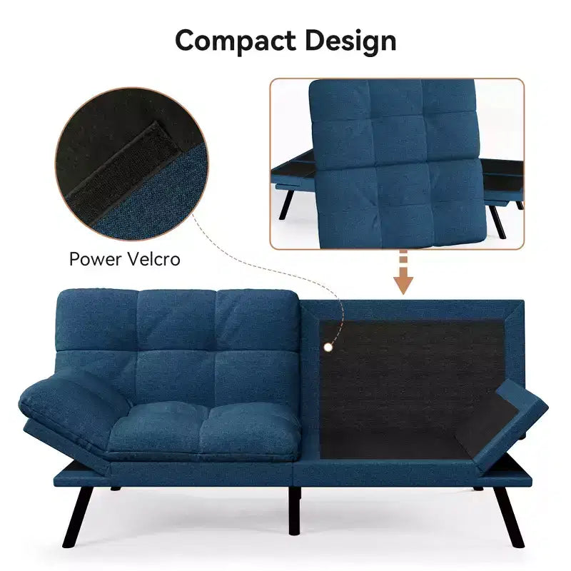 Canapé-lit futon convertible 71", futon moderne en lin avec coussin détachable, dossier et accoudoirs réglables