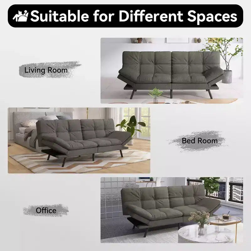 Canapé-lit futon convertible 71", futon moderne en lin avec coussin détachable, dossier et accoudoirs réglables