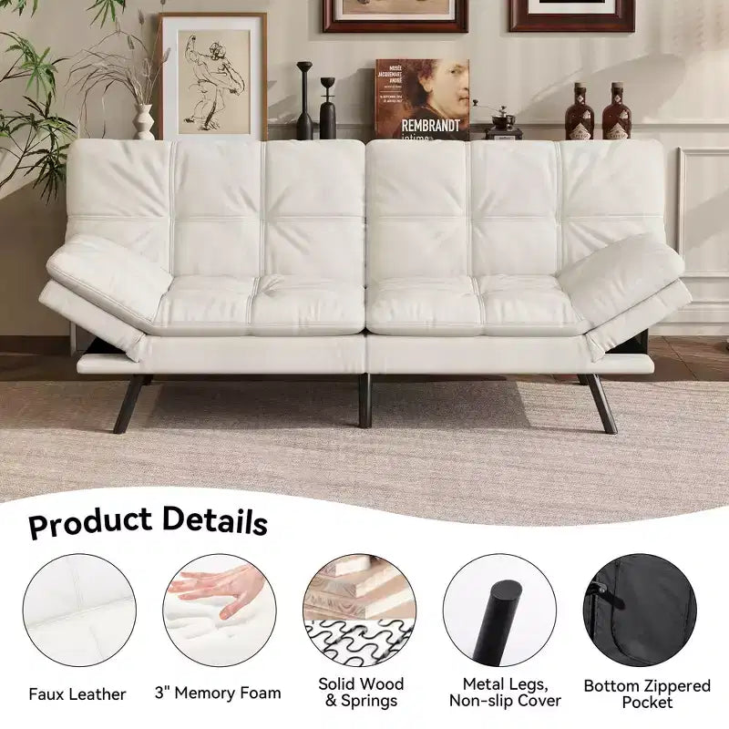 Canapé-lit futon convertible 71", futon moderne en lin avec coussin détachable, dossier et accoudoirs réglables