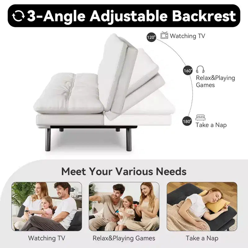 Canapé-lit futon convertible 71", futon moderne en lin avec coussin détachable, dossier et accoudoirs réglables
