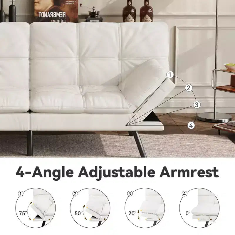 Canapé-lit futon convertible 71", futon moderne en lin avec coussin détachable, dossier et accoudoirs réglables