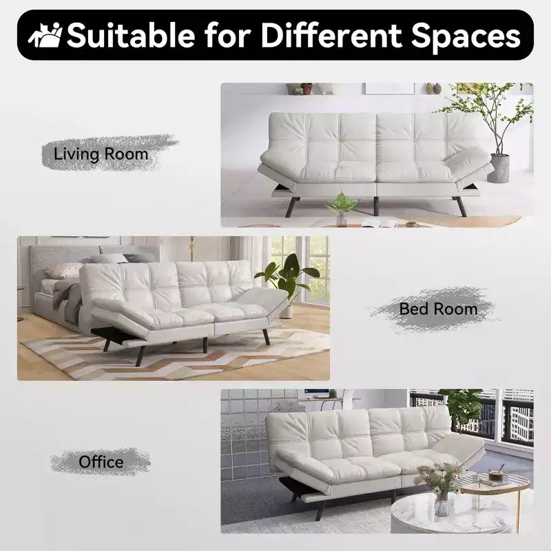 Canapé-lit futon convertible 71", futon moderne en lin avec coussin détachable, dossier et accoudoirs réglables